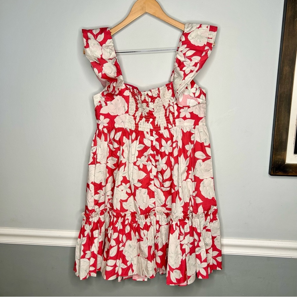 Cara Cara Lexa Raspberry Pink And White Floral Tiered Smocked Mini Dress - Picture 5 of 7